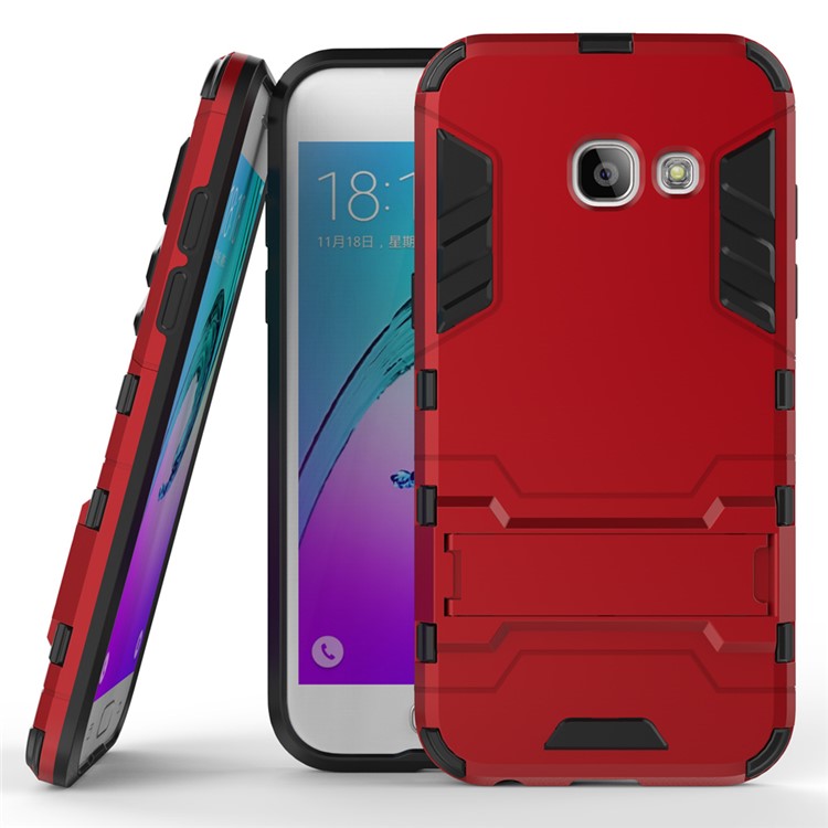 Solid PC + TPU Hybrid Case Shell with Kickstand for Samsung Galaxy A3 (2017) - Red-2