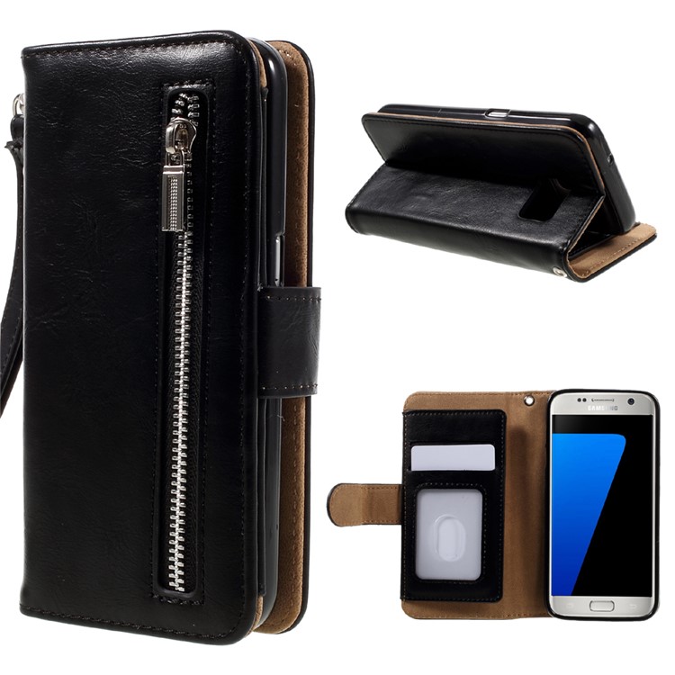 2-in-1 Split Leather Magnetic Wallet Phone Case for Samsung Galaxy S7 G930 - Black-1