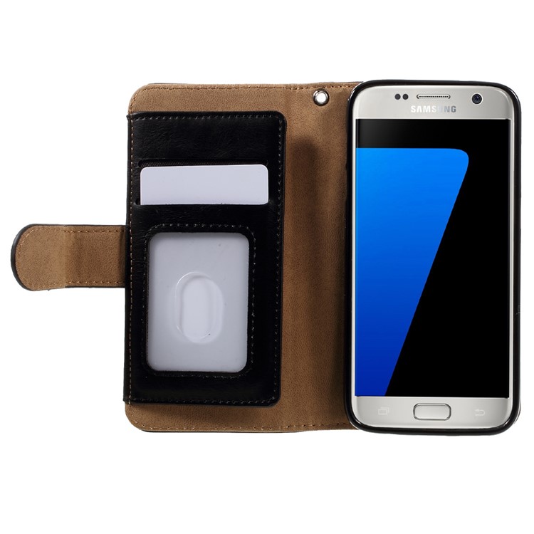 2-in-1 Split Leather Magnetic Wallet Phone Case for Samsung Galaxy S7 G930 - Black-6