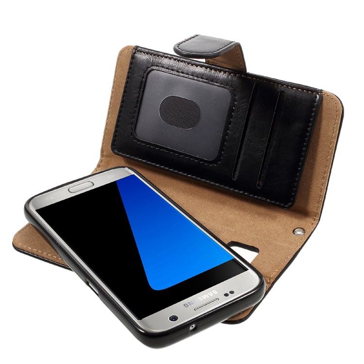 2-in-1 Split Leather Magnetic Wallet Phone Case for Samsung Galaxy S7 G930 - Black-7