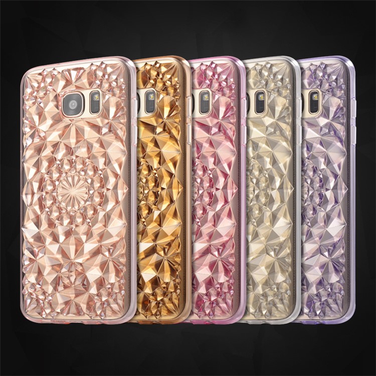 SULADA for Samsung Galaxy S7 edge G935 Luxury Crystal Sparkle 3D Diamond-shaped Design Flexible TPU Phone Case - White-5