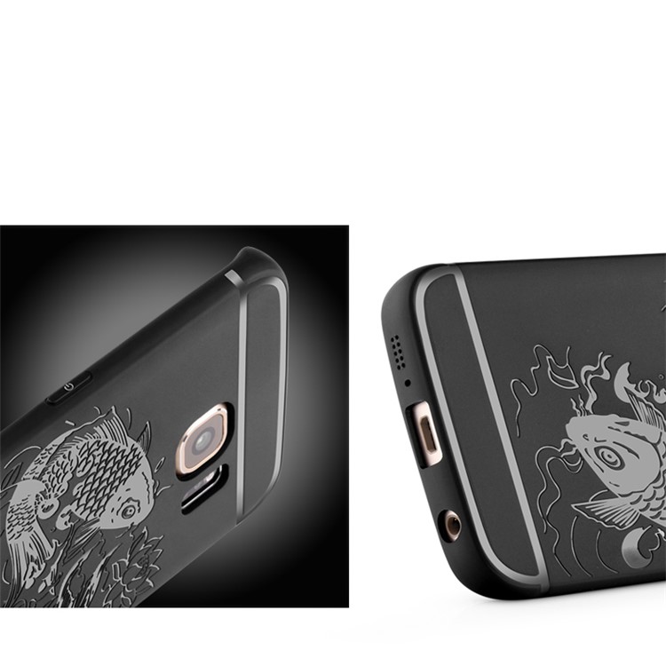 Auspicious Koi Fish Pattern TPU Case Shell for Samsung Galaxy S6 edge G925 - Black-10