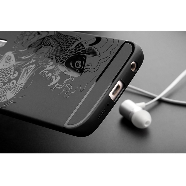 Auspicious Koi Fish Pattern TPU Case Shell for Samsung Galaxy S6 edge G925 - Black-13