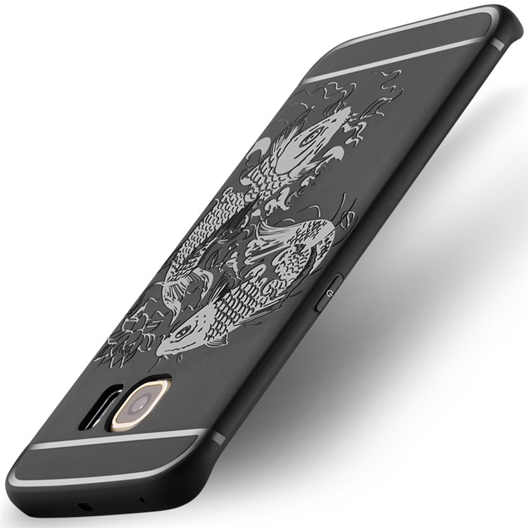 Auspicious Koi Fish Pattern TPU Case Shell for Samsung Galaxy S6 edge G925 - Black-2