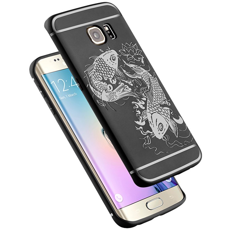 Auspicious Koi Fish Pattern TPU Case Shell for Samsung Galaxy S6 edge G925 - Black-3