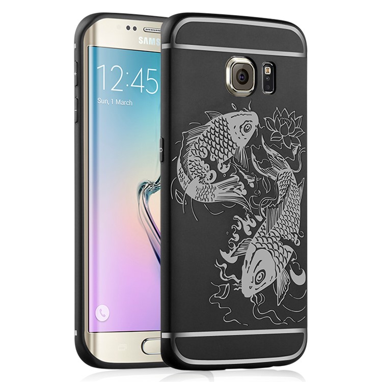 Auspicious Koi Fish Pattern TPU Case Shell for Samsung Galaxy S6 edge G925 - Black-4