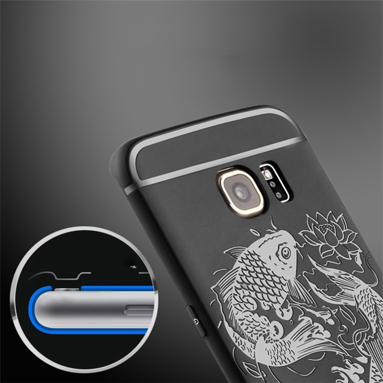 Auspicious Koi Fish Pattern TPU Case Shell for Samsung Galaxy S6 edge G925 - Black-5