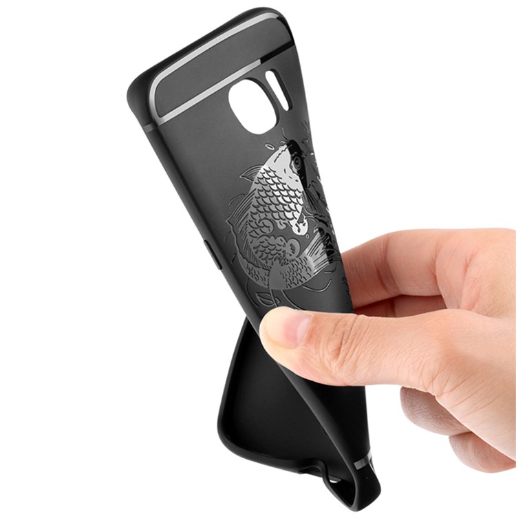 Auspicious Koi Fish Pattern TPU Case Shell for Samsung Galaxy S6 edge G925 - Black-6