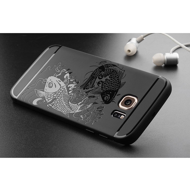 Auspicious Koi Fish Pattern TPU Case Shell for Samsung Galaxy S6 edge G925 - Black-8