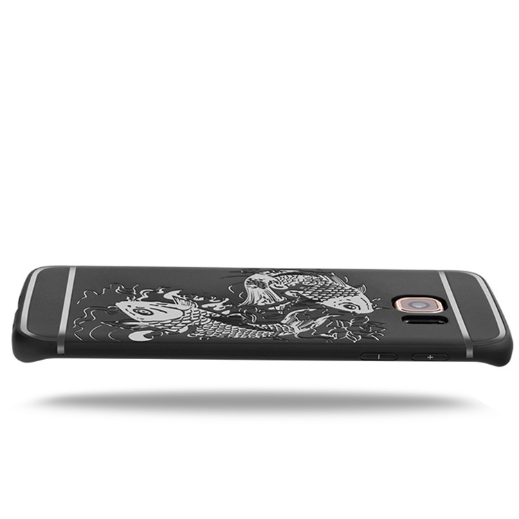 Auspicious Koi Fish Pattern TPU Case Shell for Samsung Galaxy S6 edge G925 - Black-9