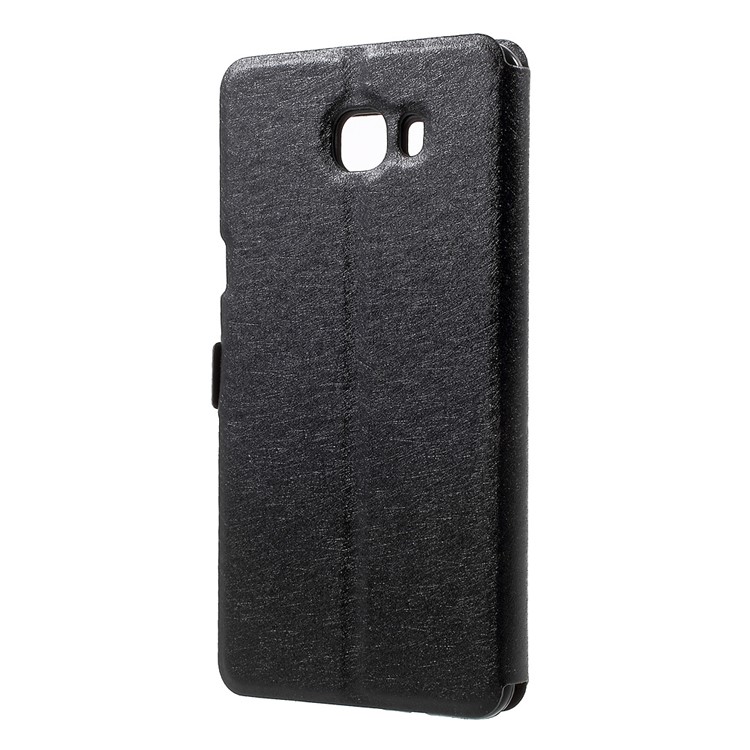 Silk Texture Dual Window Phone Case (PU Leather + PC) for Samsung Galaxy C9 Pro - Black-2
