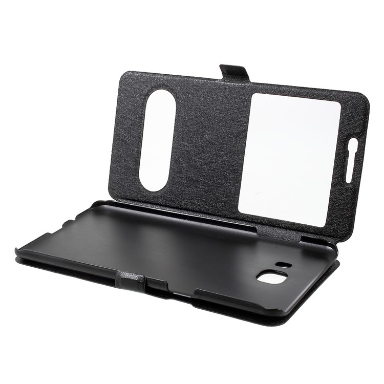 Silk Texture Dual Window Phone Case (PU Leather + PC) for Samsung Galaxy C9 Pro - Black-4