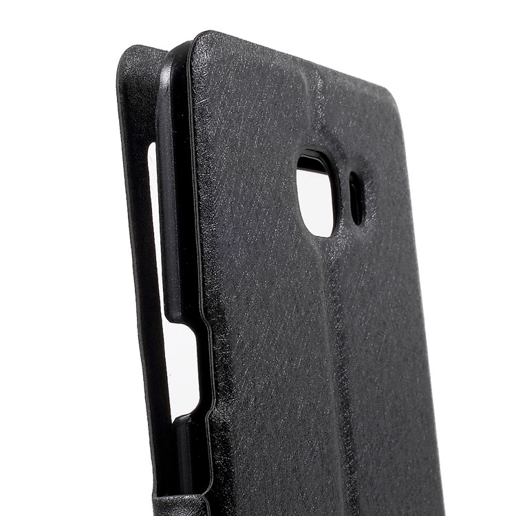 Silk Texture Dual Window Phone Case (PU Leather + PC) for Samsung Galaxy C9 Pro - Black-6