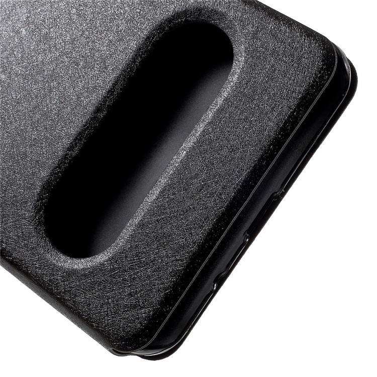 Silk Texture Dual Window Phone Case (PU Leather + PC) for Samsung Galaxy C9 Pro - Black-7
