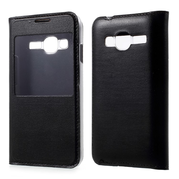 View Window Flip Leather Phone Case for Samsung Galaxy J1 mini prime - Black-1