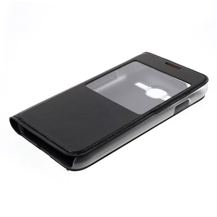 View Window Flip Leather Phone Case for Samsung Galaxy J1 mini prime - Black-2