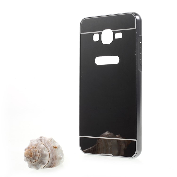 Slide-on Plating Metal Bumper + Mirror-like PC Back Case for Samsung Galaxy J2 Prime - Black-1