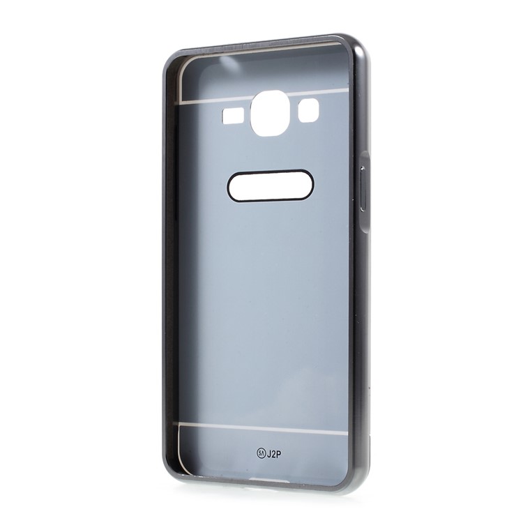 Slide-on Plating Metal Bumper + Mirror-like PC Back Case for Samsung Galaxy J2 Prime - Black-3