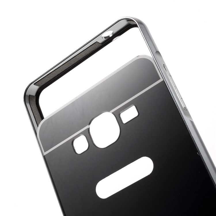 Slide-on Plating Metal Bumper + Mirror-like PC Back Case for Samsung Galaxy J2 Prime - Black-6