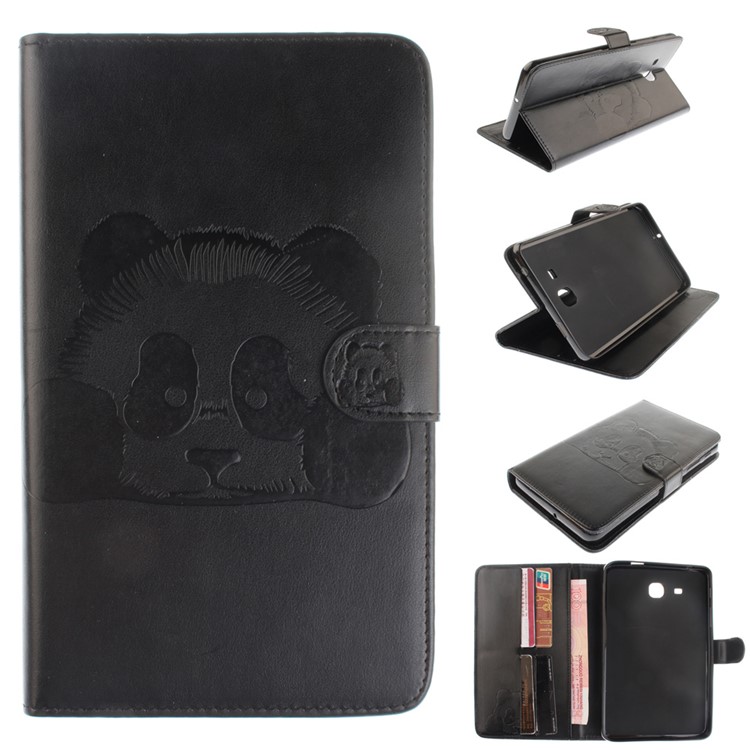 Imprinted Panda Wallet Stand Smart Leather Case for Samsung Galaxy Tab A 7.0 T280 T285 - Black-1
