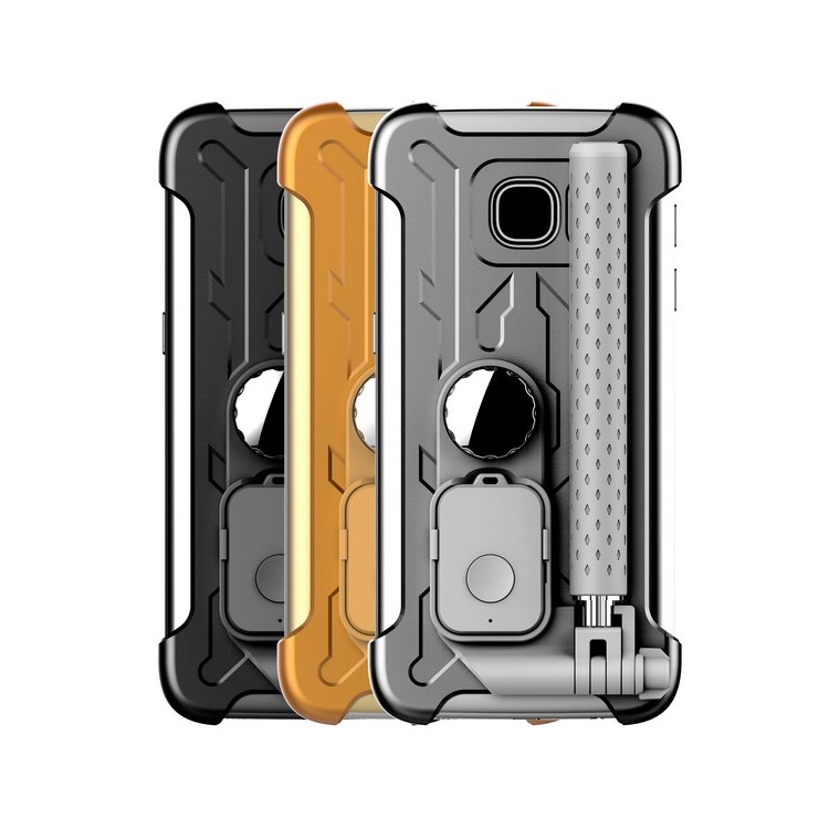 Selfie Phone Case with Built-in Bluetooth Selfie Stick and Mirror for Samsung Galaxy S7 G930 - Black-2