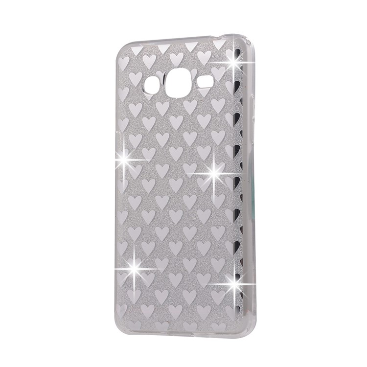 Flash Powder Hybrid TPU + Acrylic Case for Samsung Galaxy J2 Prime - Heart Pattern / Silver-1