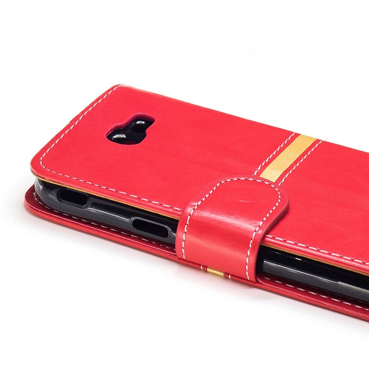 KLD Graceful Series Wallet Leather Phone Case for Samsung Galaxy J3 (2017) with Stand - Red-6