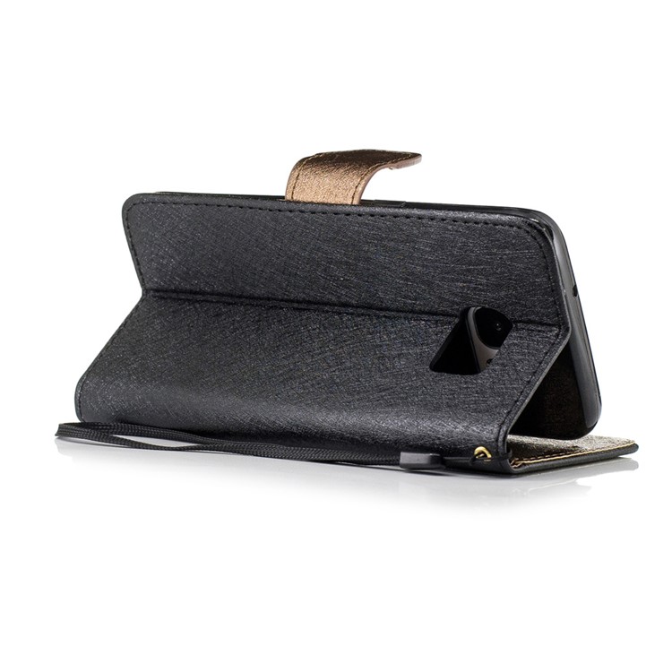 Silk Texture Leather Wallet Cellphone Stand Case for Samsung Galaxy S7 edge G935 - Black-3