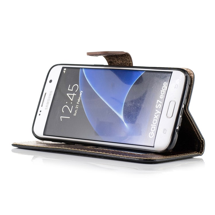 Silk Texture Leather Wallet Cellphone Stand Case for Samsung Galaxy S7 edge G935 - Black-4