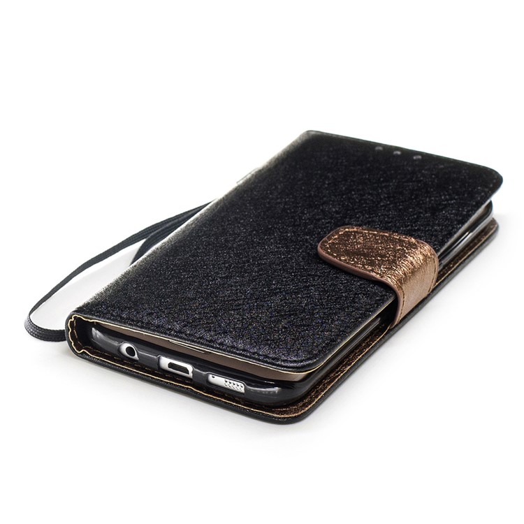 Silk Texture Leather Wallet Cellphone Stand Case for Samsung Galaxy S7 edge G935 - Black-5