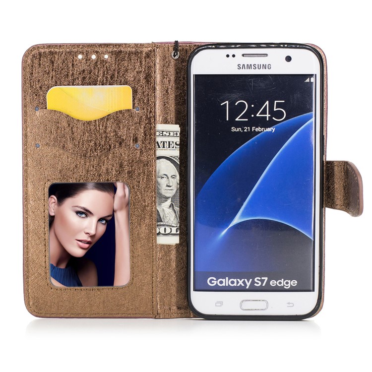 Silk Texture Leather Wallet Cellphone Stand Case for Samsung Galaxy S7 edge G935 - Black-7