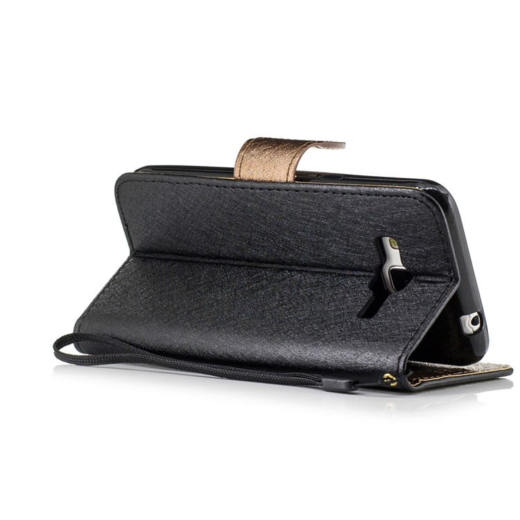 Two-tone Silk Texture Leather Wallet Stand Case for Samsung Galaxy J3 (2016) / J3 - Black-3