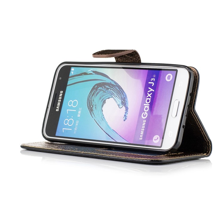 Two-tone Silk Texture Leather Wallet Stand Case for Samsung Galaxy J3 (2016) / J3 - Black-4