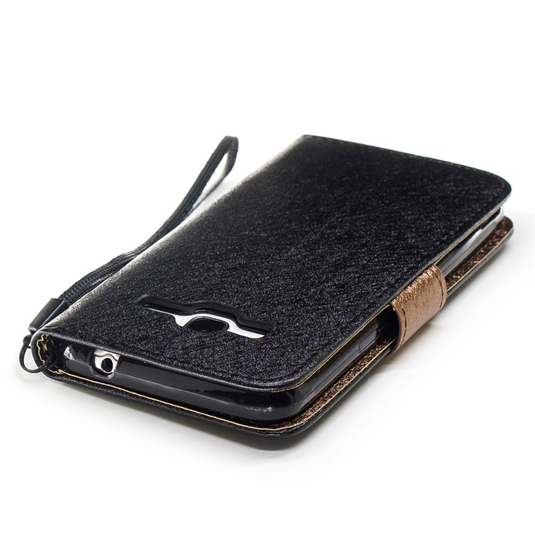 Two-tone Silk Texture Leather Wallet Stand Case for Samsung Galaxy J3 (2016) / J3 - Black-6
