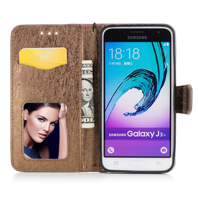 Two-tone Silk Texture Leather Wallet Stand Case for Samsung Galaxy J3 (2016) / J3 - Black-7