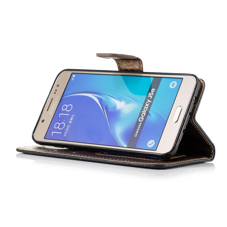 Silk Texture Bi-color Leather Wallet Cell Phone Case for Samsung Galaxy J5 (2016) SM-J510 - Black-4