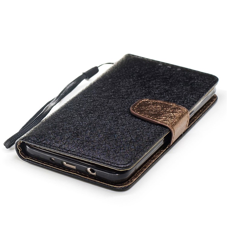 Silk Texture Bi-color Leather Wallet Cell Phone Case for Samsung Galaxy J5 (2016) SM-J510 - Black-5