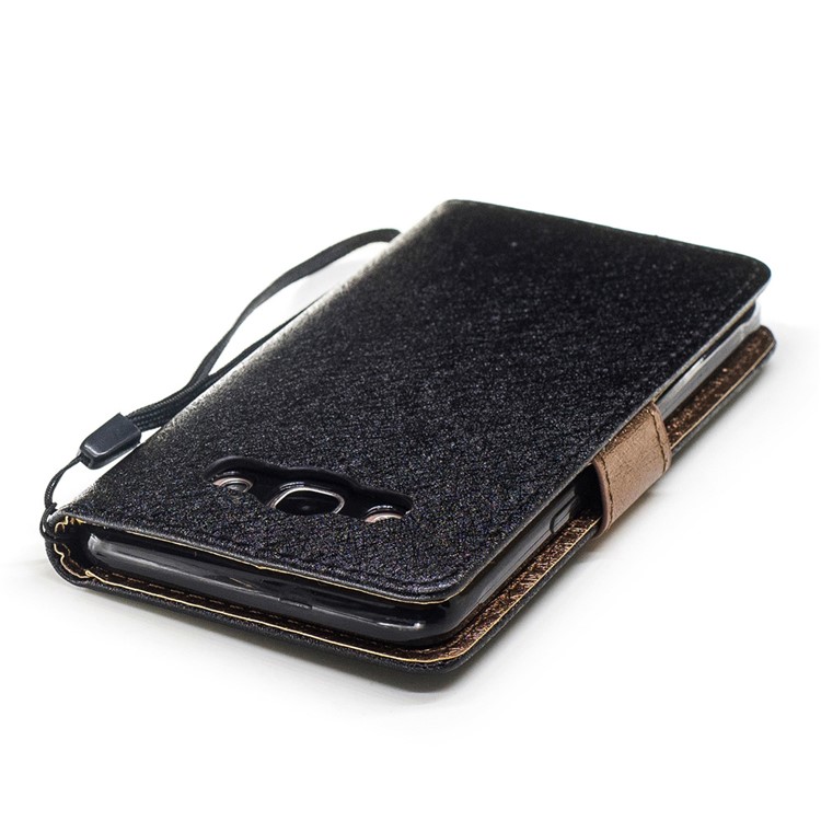 Silk Texture Bi-color Leather Wallet Cell Phone Case for Samsung Galaxy J5 (2016) SM-J510 - Black-6
