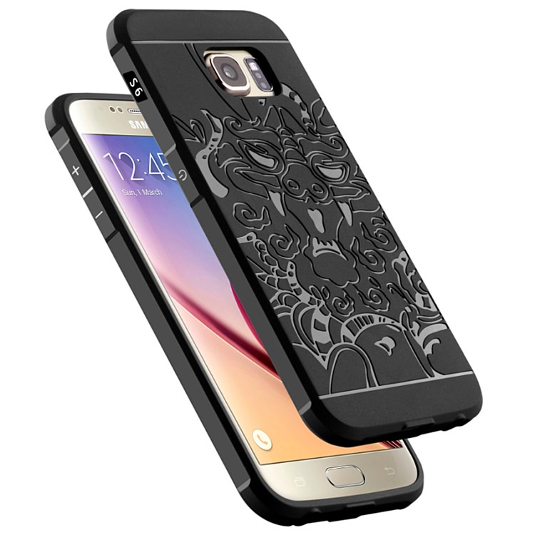 Auspicious Dragon Pattern Drop-proof Imprint TPU Case for Samsung Galaxy S6 SM-G920 - Black-3