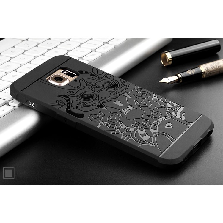 Auspicious Dragon Pattern Drop-proof Imprint TPU Case for Samsung Galaxy S6 SM-G920 - Black-5
