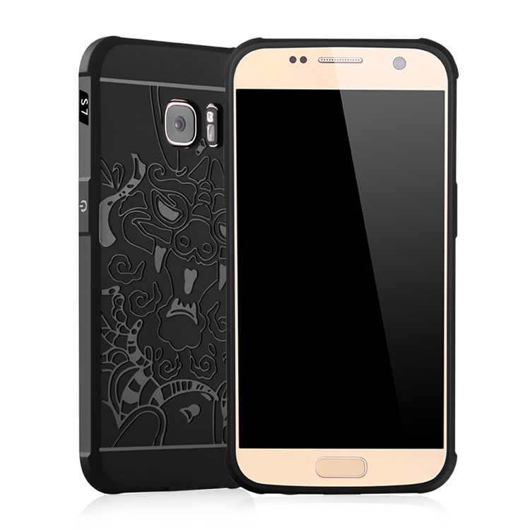 Auspicious Dragon Pattern Drop-proof Imprint TPU Case for Samsung Galaxy S7 SM-G930 - Black-1