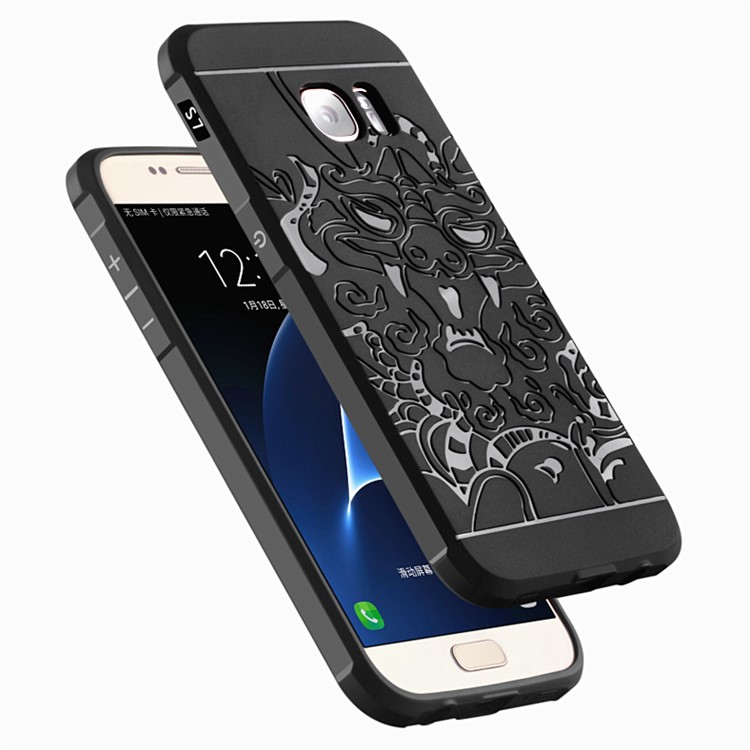 Auspicious Dragon Pattern Drop-proof Imprint TPU Case for Samsung Galaxy S7 SM-G930 - Black-3