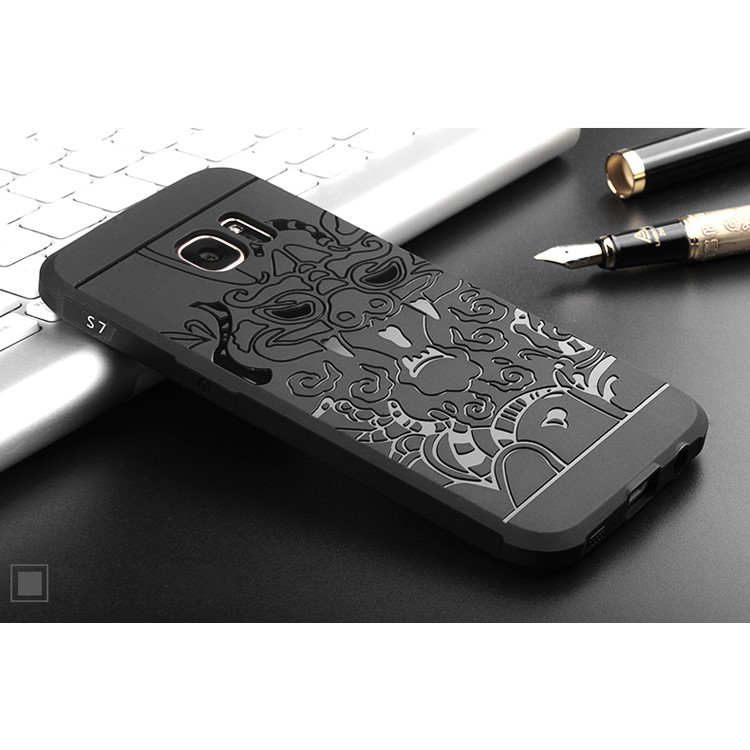 Auspicious Dragon Pattern Drop-proof Imprint TPU Case for Samsung Galaxy S7 SM-G930 - Black-5