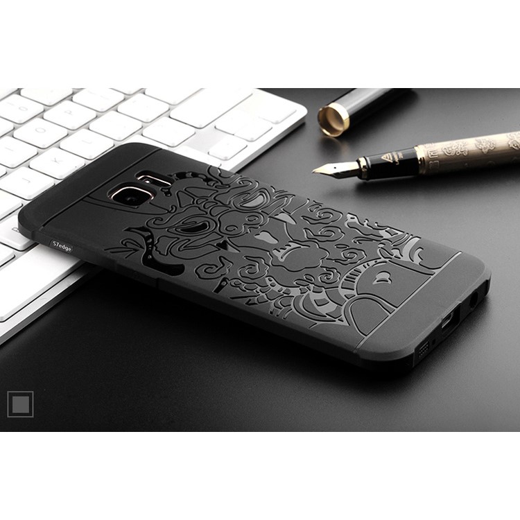 Auspicious Dragon Pattern Drop-proof Imprint TPU Cover for Samsung Galaxy S7 edge SM-G935 - Black-5
