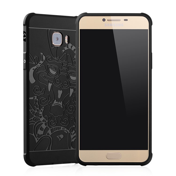 Auspicious Dragon Pattern Drop-proof Imprint TPU Cover for Samsung Galaxy C5 - Black-1