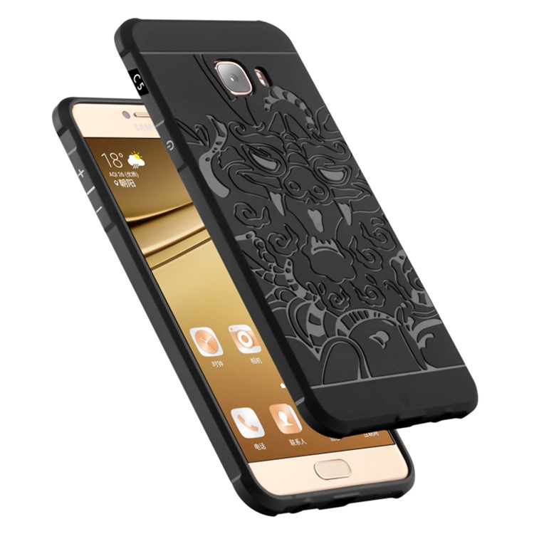 Auspicious Dragon Pattern Drop-proof Imprint TPU Cover for Samsung Galaxy C5 - Black-3