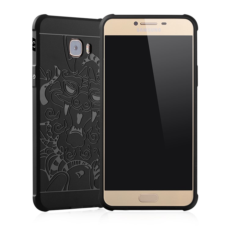 Auspicious Dragon Pattern Drop-proof Imprint TPU Protective Case for Samsung Galaxy C7 - Black-1