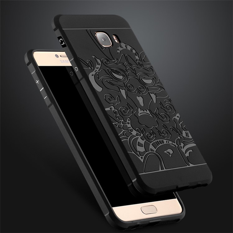 Auspicious Dragon Pattern Drop-proof Imprint TPU Protective Case for Samsung Galaxy C7 - Black-2