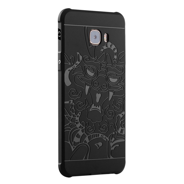 Auspicious Dragon Pattern Drop-proof Imprint TPU Protective Case for Samsung Galaxy C7 - Black-3