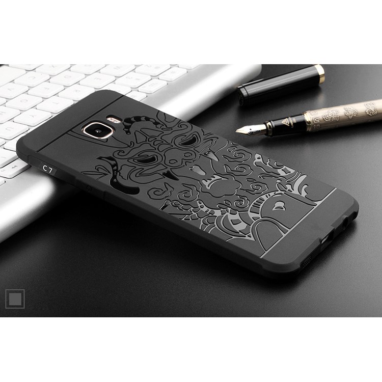 Auspicious Dragon Pattern Drop-proof Imprint TPU Protective Case for Samsung Galaxy C7 - Black-6